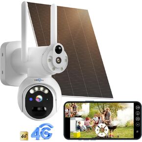 Hiseeu Security Camera No WiFi Needed, 4G Cellular Security Cameras Wireless Outdoor, Solar Cameras 360° PTZ, 2K Color Night Vision, 2-Way Talk, PIR Motion, SIM Card Included