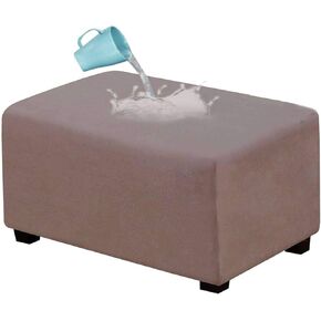Waterproof Ottoman Cover Rectangle, Stretch Velvet Soft Ottoman Slipcovers Fit Folding Storage Stool with Elastic Bottom-Khaki-Medium