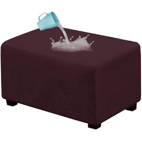 Waterproof Ottoman Cover Rectangle, Stretch Velvet Soft Ottoman Slipcovers Fit Folding Storage Stool with Elastic Bottom-Khaki-Medium