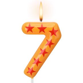 Number 8 Anime Theme Birthday Number Candles Yellow and Red Stars Print Birthday Cake Topper Candles Numeral Birthday Candle for Boy Husband Party Decor Supplies