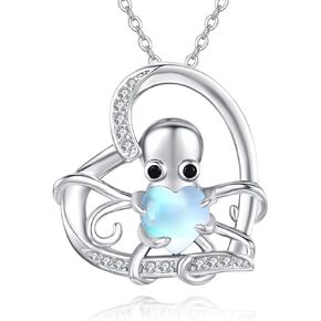 Sea Turtle/Dolphin/Octopus Necklace for Women 925 Sterling Silver Ocean Animal Pendant Necklace Jewelry Birthday Ocean Themed Gifts for Ocean Lovers