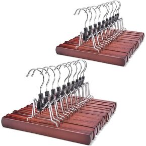 Nature Smile Wooden Pants Hangers 20 Pack Non Slip Skirt Hangers, Smooth Finish Solid Wood Clamp Hangers Hair Extension Hangers Jeans/Slack Hangers with 360° Swivel Hook (20Pcs, Retro)