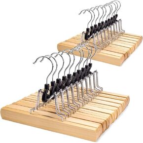 Nature Smile Wooden Pants Hangers 20 Pack Non Slip Skirt Hangers, Smooth Finish Solid Wood Clamp Hangers Hair Extension Hangers Jeans/Slack Hangers with 360° Swivel Hook (20Pcs, Retro)