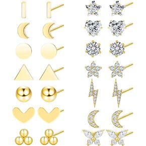 NEWITIN 12 Pairs Silver Stud Earrings for Women Hypoallergenic Earrings 316L Stainless Steel Inlaid Cubic Zirconia Stud Earrings Diamond Halo Stud Earrings for Women Men