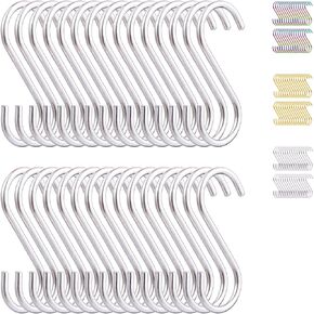 Evanda Gold S Hooks for Hanging Pack of 30, Heavy Duty Stainless Steel Titainium Plating Metal Mutil Purpose Hanger for Kitchen Pans, Pots, Utensils Tooks, Cups, Mugs, Clothes, Bags, Towels, Plants