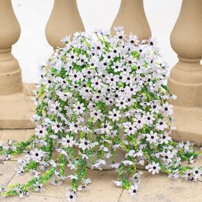 Fall Artificial Hanging Flowers for Outdoors Fake Plants Decoration,2 Bundles Faux Silk Colorful Daisy Eucalyptus Realistic UV Resistant for Outside Home Planter Porch Patio Yard Decor(Purple)