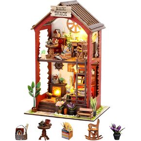 DIY Dollhouse Kit for Adults, Miniature Dollhouse Kit with Furniture, DIY Mini Wooden Dollhouse Bookshelf Decor Creativity Gift for Adults and Teens (Darcy's Flower Shop)