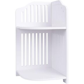 HornTide Brief Fashion Organizer Storage Rack 2-Tier Corner Shelf for Cosmetic Doll Potted-Plant Vitamins Supplements Caddy DIY Desk Table Decoration Wood-Plastic Composites White
