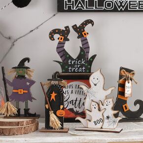 SY Super Bang 5pcs Halloween Wooden Decorations, Halloween Tabletop Centerpiece Gnome Decoration, for Home Indoor Holiday Party Decor Supplies.