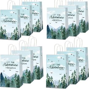 12pcs Adventure Awaits Party Favor Bags for Baby Shower Adventure Treat Bags Let The Adventure Begin Candy Bags Mountain Forest Woodland Gift Goodie Bags Adventure Birthday Party Supplies Decorations