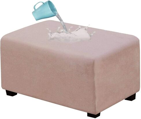 Waterproof Ottoman Cover Rectangle, Stretch Velvet Soft Ottoman Slipcovers Fit Folding Storage Stool with Elastic Bottom-Khaki-Medium in Saudi Arabia