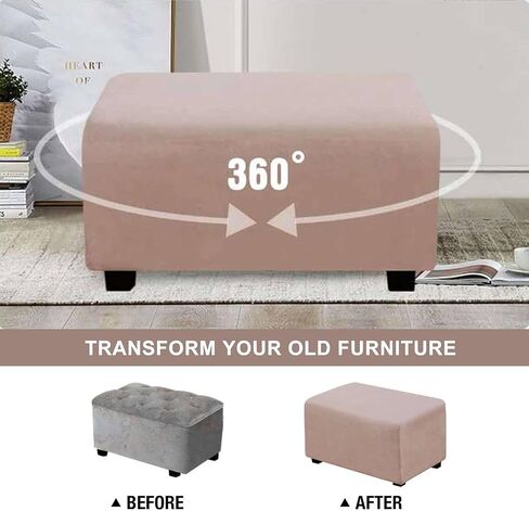 Waterproof Ottoman Cover Rectangle, Stretch Velvet Soft Ottoman Slipcovers Fit Folding Storage Stool with Elastic Bottom-Khaki-Medium in Saudi Arabia