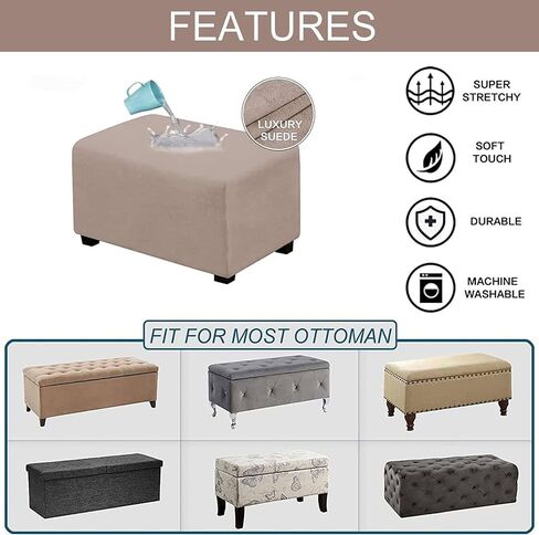 Waterproof Ottoman Cover Rectangle, Stretch Velvet Soft Ottoman Slipcovers Fit Folding Storage Stool with Elastic Bottom-Khaki-Medium in Saudi Arabia