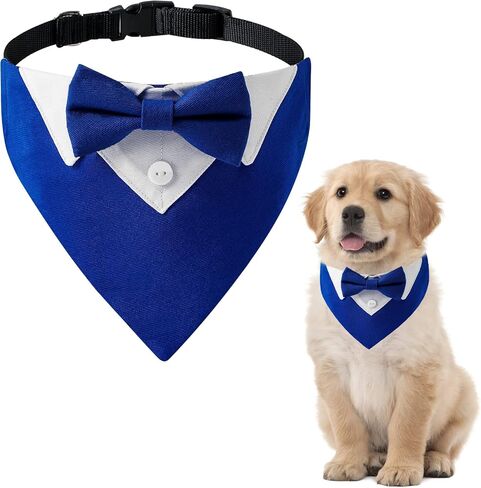 Formal Dog Tuxedo Bandana, 1 PCS Dog Wedding Bandana Adjustable Blue Neckerchief for Dogs and Cats, L in Saudi Arabia