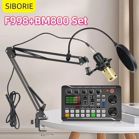 F998 Podcast Equipment Bundle for Tiktok and YouTube Vlog,Sound Board with Audio Interface,Condenser Karaoke Microphone,Streaming Podcast Starter Kit DJ Audio Mixer (F998+BM800 MIC) in Saudi Arabia