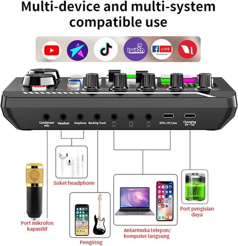 F998 Podcast Equipment Bundle for Tiktok and YouTube Vlog,Sound Board with Audio Interface,Condenser Karaoke Microphone,Streaming Podcast Starter Kit DJ Audio Mixer (F998+BM800 MIC) in Saudi Arabia