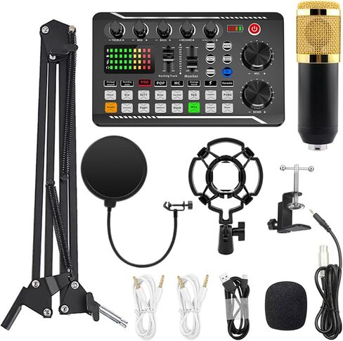 F998 Podcast Equipment Bundle for Tiktok and YouTube Vlog,Sound Board with Audio Interface,Condenser Karaoke Microphone,Streaming Podcast Starter Kit DJ Audio Mixer (F998+BM800 MIC) in Saudi Arabia