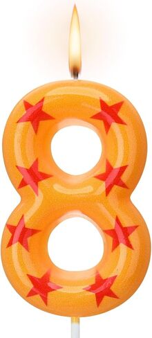Number 8 Anime Theme Birthday Number Candles Yellow and Red Stars Print Birthday Cake Topper Candles Numeral Birthday Candle for Boy Husband Party Decor Supplies in Saudi Arabia
