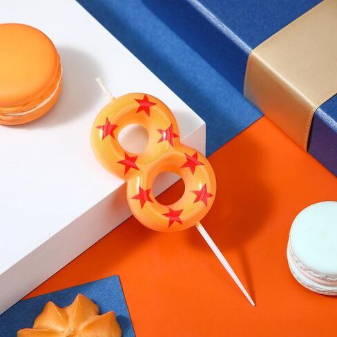 Number 8 Anime Theme Birthday Number Candles Yellow and Red Stars Print Birthday Cake Topper Candles Numeral Birthday Candle for Boy Husband Party Decor Supplies in Saudi Arabia