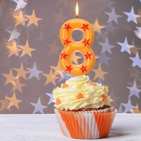 Number 8 Anime Theme Birthday Number Candles Yellow and Red Stars Print Birthday Cake Topper Candles Numeral Birthday Candle for Boy Husband Party Decor Supplies in Saudi Arabia