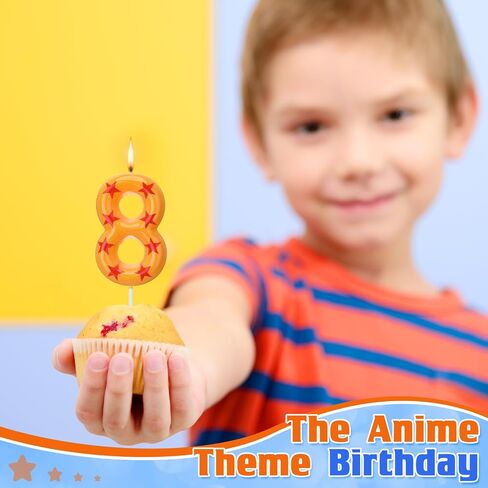 Number 8 Anime Theme Birthday Number Candles Yellow and Red Stars Print Birthday Cake Topper Candles Numeral Birthday Candle for Boy Husband Party Decor Supplies in Saudi Arabia
