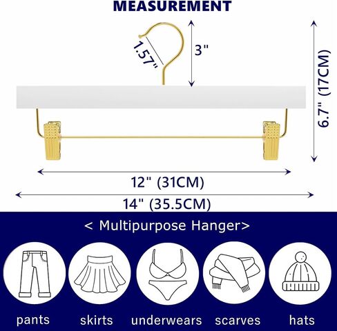 Amber Home 24 Pack White Wooden Pants Hangers with Gold Clips, Wood Skirt Hangers Trouser Hangers with Gold Hook for Jeans, Slacks, Shorts in Saudi Arabia