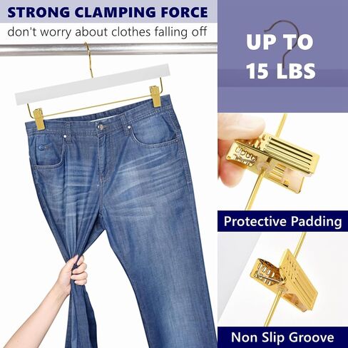 Amber Home 24 Pack White Wooden Pants Hangers with Gold Clips, Wood Skirt Hangers Trouser Hangers with Gold Hook for Jeans, Slacks, Shorts in Saudi Arabia