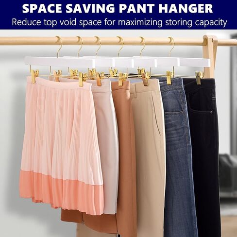 Amber Home 24 Pack White Wooden Pants Hangers with Gold Clips, Wood Skirt Hangers Trouser Hangers with Gold Hook for Jeans, Slacks, Shorts in Saudi Arabia