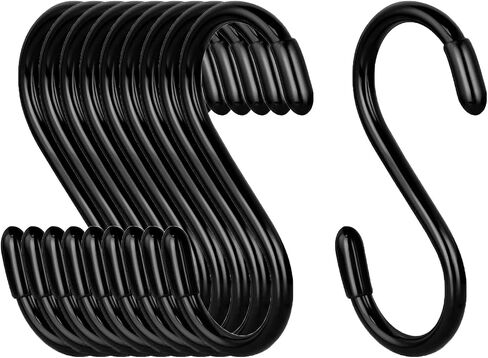 10 Pack S Hooks, S Hooks for Hanging, 3.5 Inch Non Slip Heavy Duty S Hooks, Small Steel Metal Black Closet S Hooks for Hanging Clothes, Jeans, Bags, Plants, Cups, Pot, Pan, Towels in Saudi Arabia