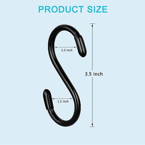 10 Pack S Hooks, S Hooks for Hanging, 3.5 Inch Non Slip Heavy Duty S Hooks, Small Steel Metal Black Closet S Hooks for Hanging Clothes, Jeans, Bags, Plants, Cups, Pot, Pan, Towels in Saudi Arabia