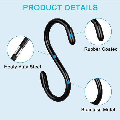 10 Pack S Hooks, S Hooks for Hanging, 3.5 Inch Non Slip Heavy Duty S Hooks, Small Steel Metal Black Closet S Hooks for Hanging Clothes, Jeans, Bags, Plants, Cups, Pot, Pan, Towels in Saudi Arabia