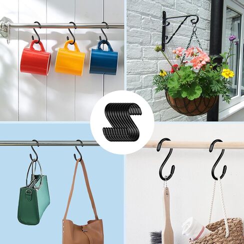 10 Pack S Hooks, S Hooks for Hanging, 3.5 Inch Non Slip Heavy Duty S Hooks, Small Steel Metal Black Closet S Hooks for Hanging Clothes, Jeans, Bags, Plants, Cups, Pot, Pan, Towels in Saudi Arabia