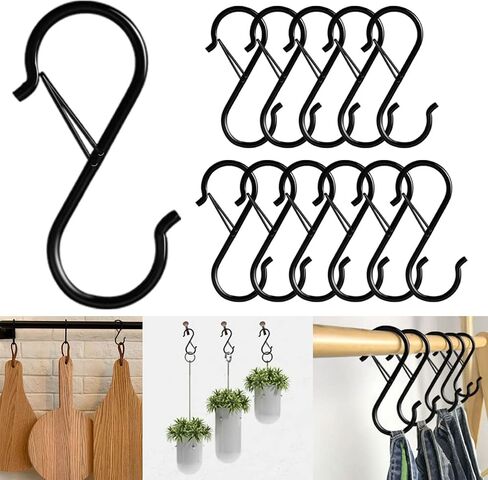 8 pcs 3.5 inch Black S Hooks,Heavy Duty S Shaped Hooks for Hanging Rust-Proof S Hooks with Safety Buckle Design for Hanging Plants Coffee Cups Pots and Pans Clothes Bags in Kitchen Bathroom in Saudi Arabia