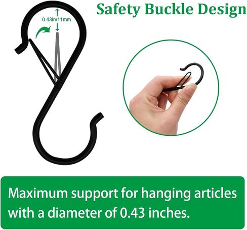 8 pcs 3.5 inch Black S Hooks,Heavy Duty S Shaped Hooks for Hanging Rust-Proof S Hooks with Safety Buckle Design for Hanging Plants Coffee Cups Pots and Pans Clothes Bags in Kitchen Bathroom in Saudi Arabia