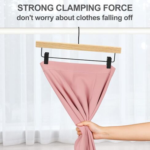شماعات السراويل TOPIA HANGER، 20 قطعة، شماعات ملابس خشبية مع مشابك سوداء وخطاف قابل للدوران، شماعات خشبية متينة من المطاط الطبيعي للتنانير والسراويل والجينز والسراويل القصيرة - CTS05N in Kuwait