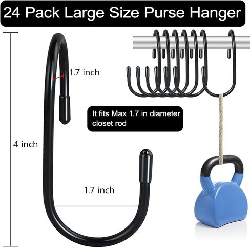 24 Pack Purse Hanger for Closet, Twist Design S Hooks for Hanging Bags, Vinyl Coated Bag Hanger Closet Organizer, Large Closet S Hooks for Hanging Jeans, Bags, Purses, Belts, Caps, Black in Kuwait