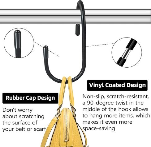 24 Pack Purse Hanger for Closet, Twist Design S Hooks for Hanging Bags, Vinyl Coated Bag Hanger Closet Organizer, Large Closet S Hooks for Hanging Jeans, Bags, Purses, Belts, Caps, Black in Kuwait