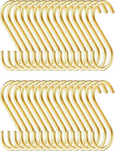 Evanda Gold S Hooks for Hanging Pack of 30, Heavy Duty Stainless Steel Titainium Plating Metal Mutil Purpose Hanger for Kitchen Pans, Pots, Utensils Tooks, Cups, Mugs, Clothes, Bags, Towels, Plants in Saudi Arabia
