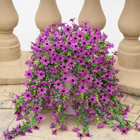 Fall Artificial Hanging Flowers for Outdoors Fake Plants Decoration,2 Bundles Faux Silk Colorful Daisy Eucalyptus Realistic UV Resistant for Outside Home Planter Porch Patio Yard Decor(Purple) in Saudi Arabia