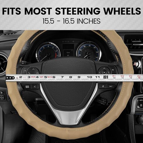 BDK Genuine Beige Leather Steering Wheel Cover for Car, Small 13.5-14 inch – Ergonomic Comfort Grip for Men & Women, Car Steering Wheel Cover for Vehicles with Small Steering Wheel in Saudi Arabia