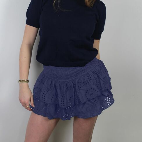 Pivanzore Women Floral Lace Mini Skirts Y2K Low Waist Pleated Ruffled Hem Layered Skirts Short Skirts Aesthetic Streetwear in Kuwait