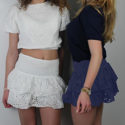 Pivanzore Women Floral Lace Mini Skirts Y2K Low Waist Pleated Ruffled Hem Layered Skirts Short Skirts Aesthetic Streetwear in Kuwait