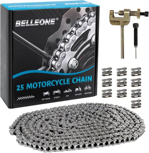 Belleone 25 Roller Chain 3 Feet with 10 Connecting Link and Chain Breaker, 25 Drive Chain Compatible with Razor 50cc MX500 MX650 SX500 Rocket Bike, Fit for Go Karts/Mini Bikes/Dirt Bike/Scooters/ATV in Saudi Arabia