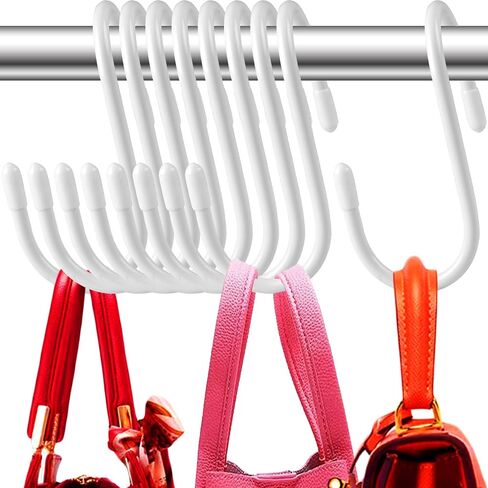 24 Pack Purse Hanger for Closet, Twist Design S Hooks for Hanging Bags, Vinyl Coated Bag Hanger Closet Organizer, Large Closet S Hooks for Hanging Jeans, Bags, Purses, Belts, Caps, Black in Kuwait