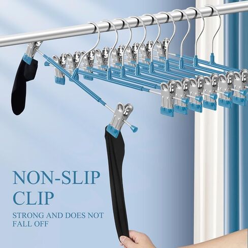 Pants Hangers with Clips for Women 20 Pack Adjustable Heavy Duty Space Saving Skirt Hangers Non-Slip Trousers, Jeans Clothes ,Shorts Black,12Inch in Saudi Arabia