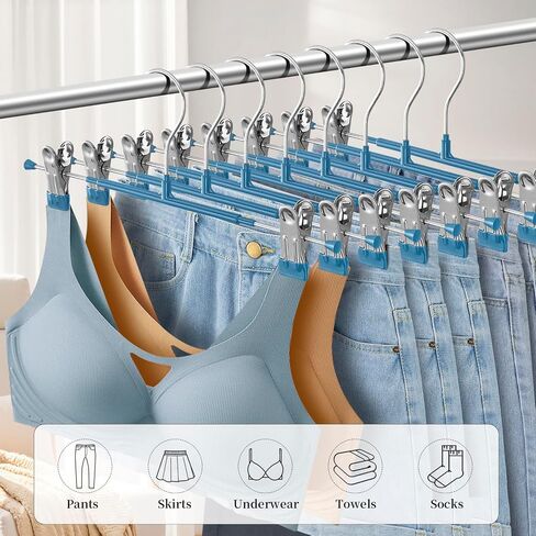 Pants Hangers with Clips for Women 20 Pack Adjustable Heavy Duty Space Saving Skirt Hangers Non-Slip Trousers, Jeans Clothes ,Shorts Black,12Inch in Saudi Arabia
