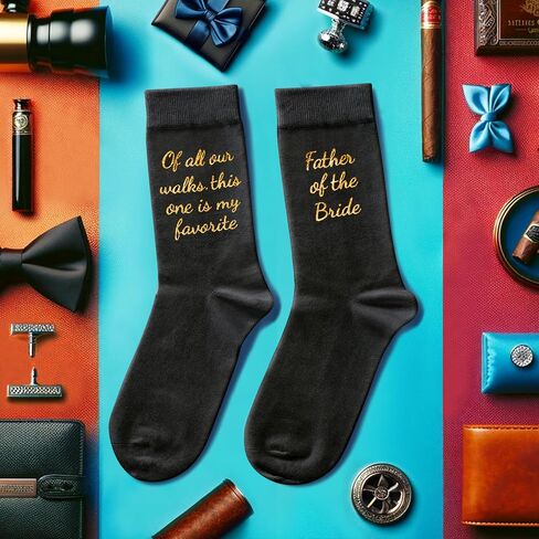 HAPPYPOP Funny Father Of The Bride Gifts for Father in Law Funny Wedding Dress Socks Golden in Kuwait