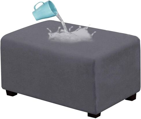 Waterproof Ottoman Cover Rectangle, Stretch Velvet Soft Ottoman Slipcovers Fit Folding Storage Stool with Elastic Bottom-Khaki-Medium in Saudi Arabia