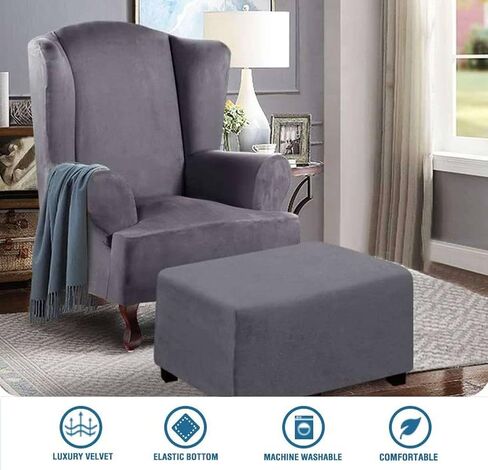 Waterproof Ottoman Cover Rectangle, Stretch Velvet Soft Ottoman Slipcovers Fit Folding Storage Stool with Elastic Bottom-Khaki-Medium in Saudi Arabia
