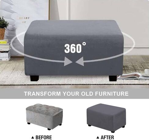 Waterproof Ottoman Cover Rectangle, Stretch Velvet Soft Ottoman Slipcovers Fit Folding Storage Stool with Elastic Bottom-Khaki-Medium in Saudi Arabia